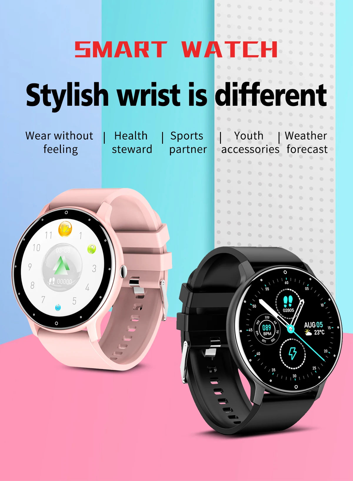 NexWatch LIGE Sport - Montre Connectée Femme Étanche avec Météo en Temps Réel