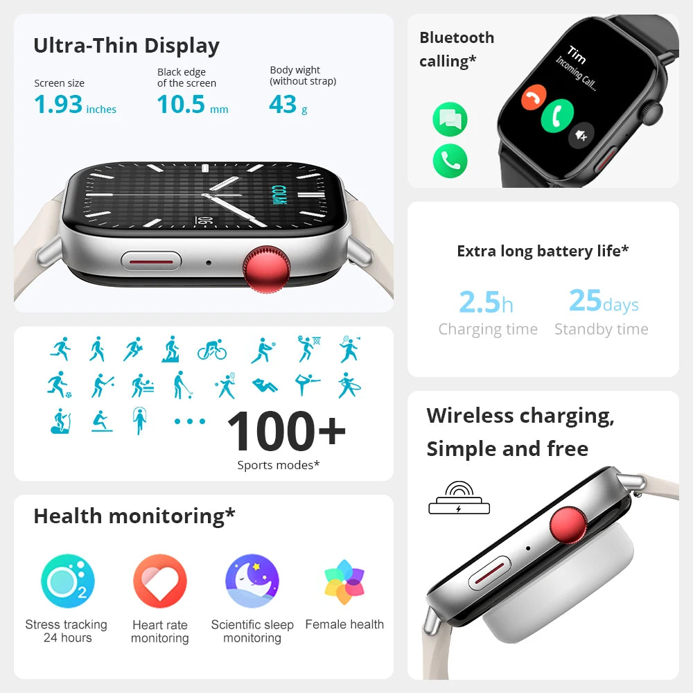 NexWatch C8 Max - Montre Connectée 1,93" HD Appels Bluetooth & Suivi Santé