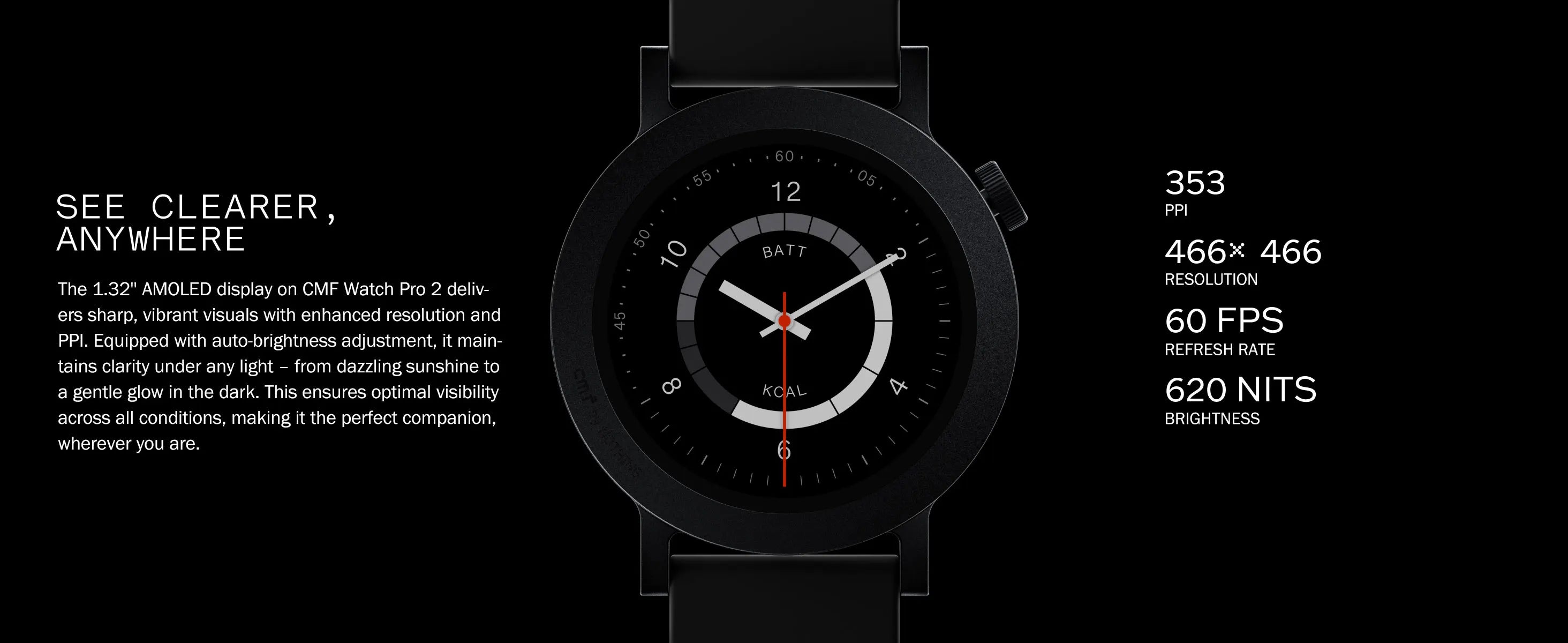 CMF Watch Pro 2 - Montre Connectée AMOLED 1,32" GPS Bluetooth 5.3
