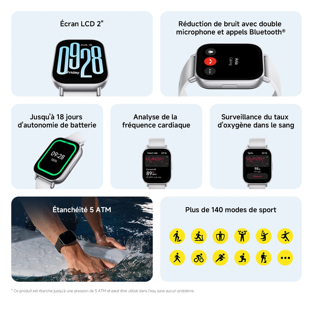 REDMI Watch 5 Active - Montre Connectée 18 Jours d'Autonomie & 140 Modes Sport