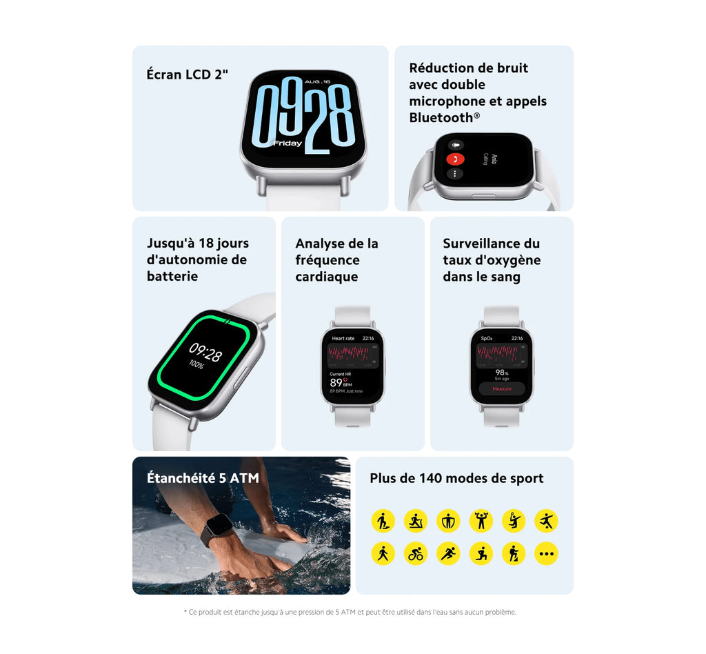 REDMI Watch 5 Active - Montre Connectée 18 Jours d'Autonomie & 140 Modes Sport