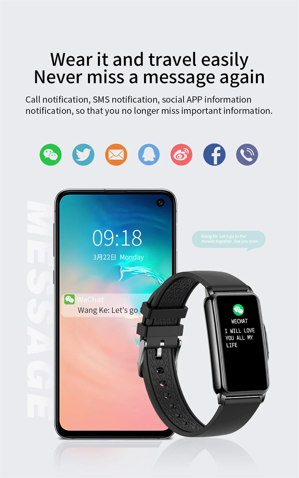 NexWatch Slim - Montre Connectée Ultra-Fine Étanche 20+ Modes Sport