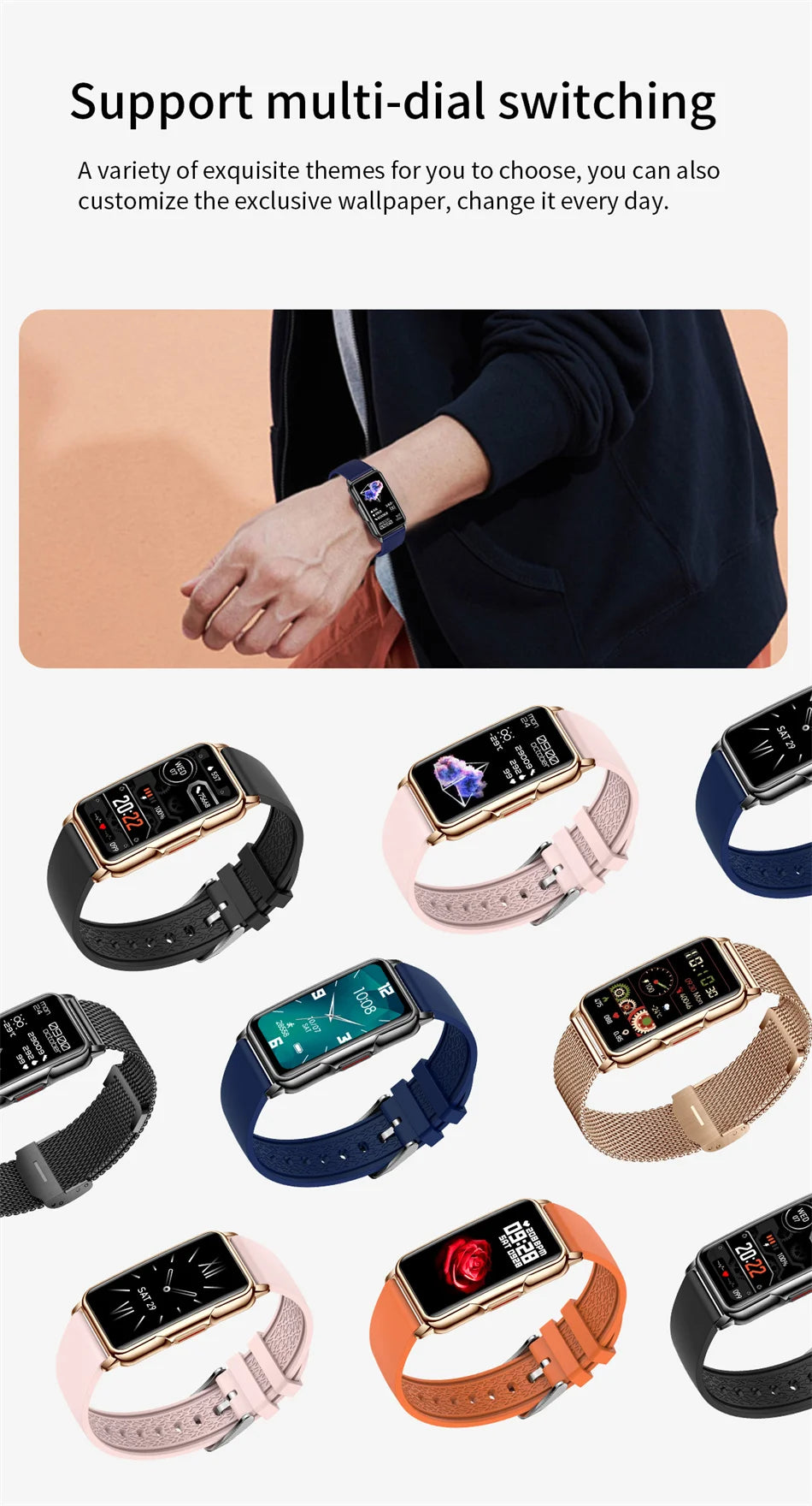 NexWatch Slim - Montre Connectée Ultra-Fine Étanche 20+ Modes Sport