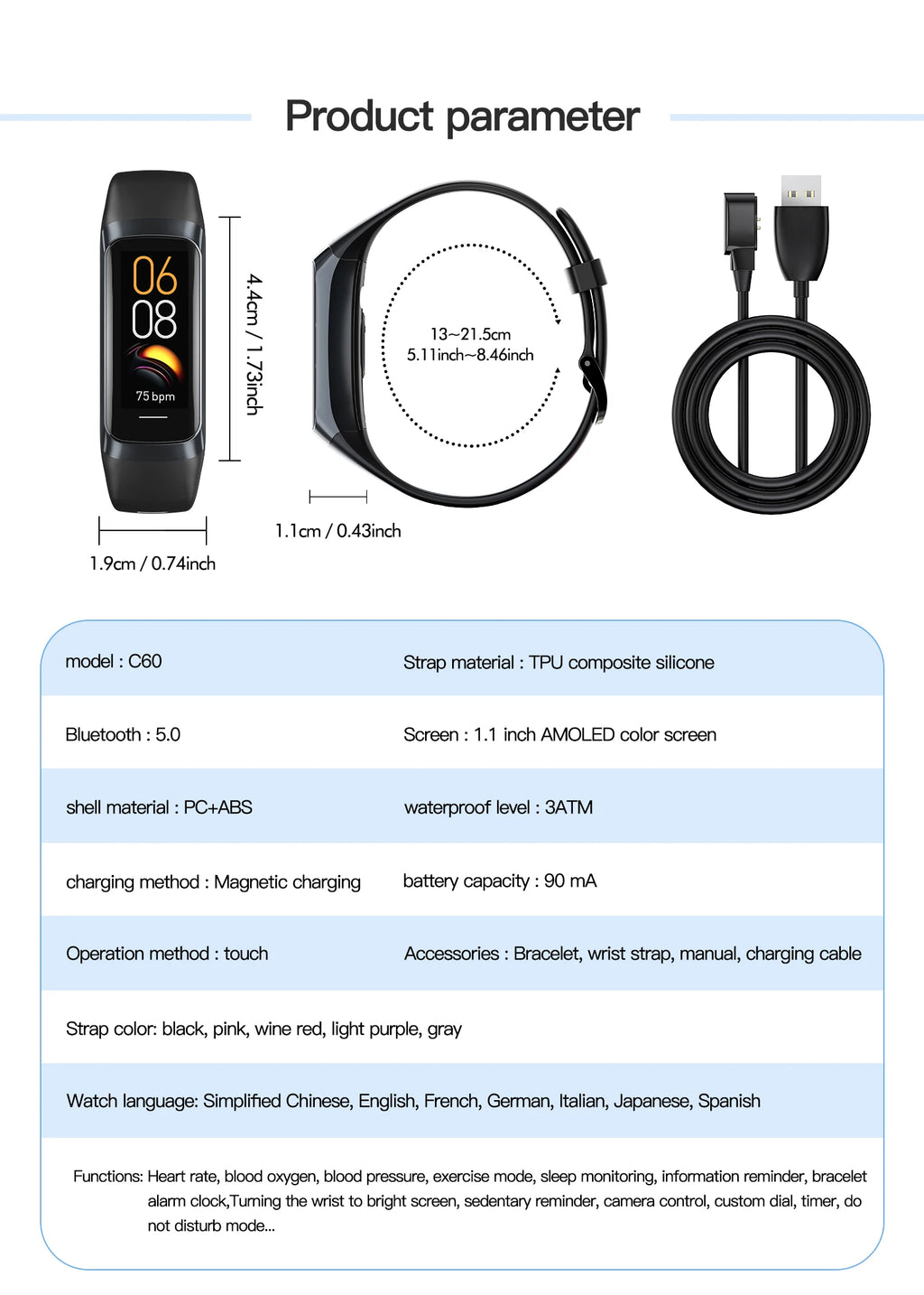 NexWatch C60 AMOLED - Montre Connectée Température Corporelle & Sport 3ATM