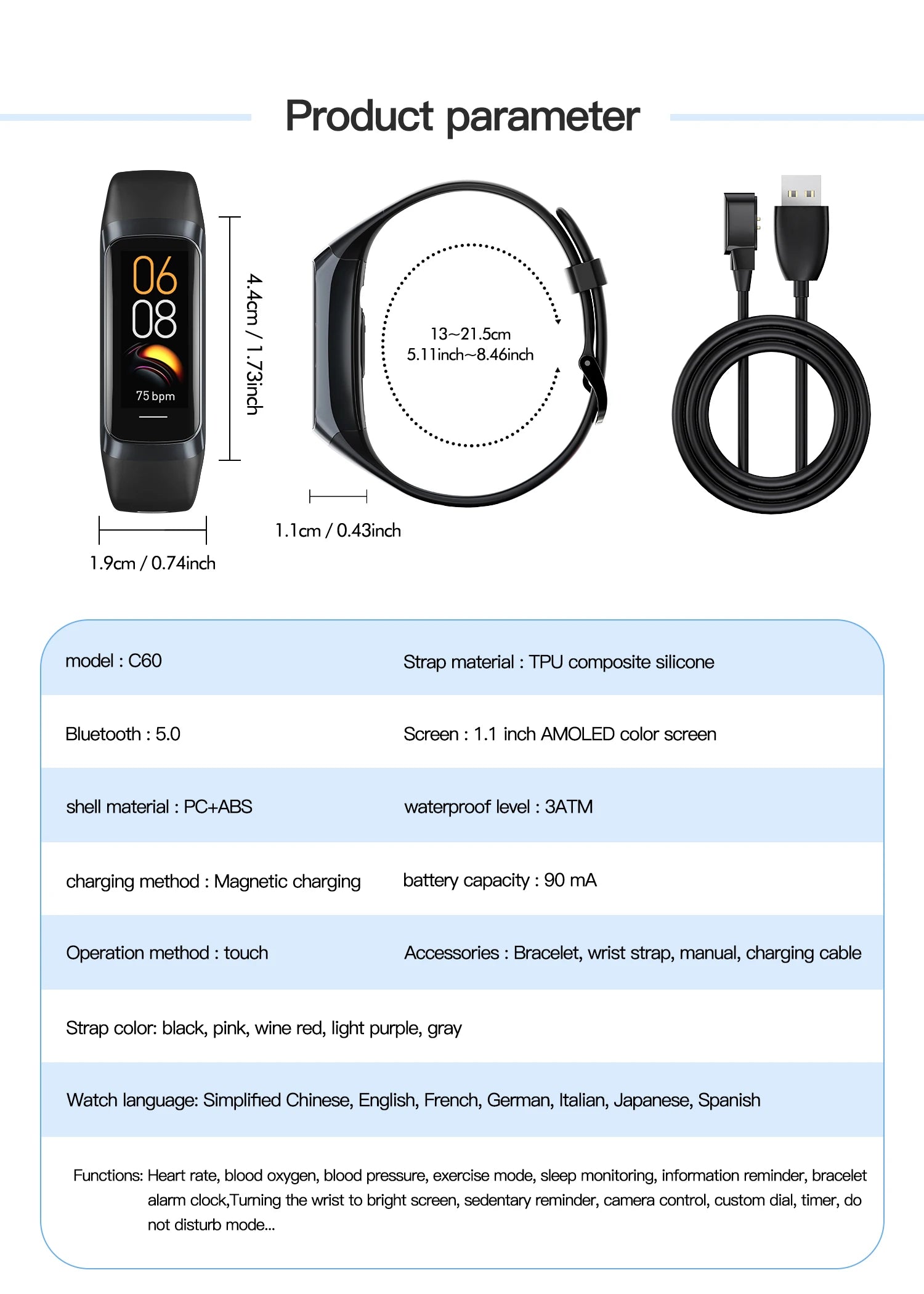 NexWatch C60 AMOLED - Montre Connectée Température Corporelle & Sport 3ATM