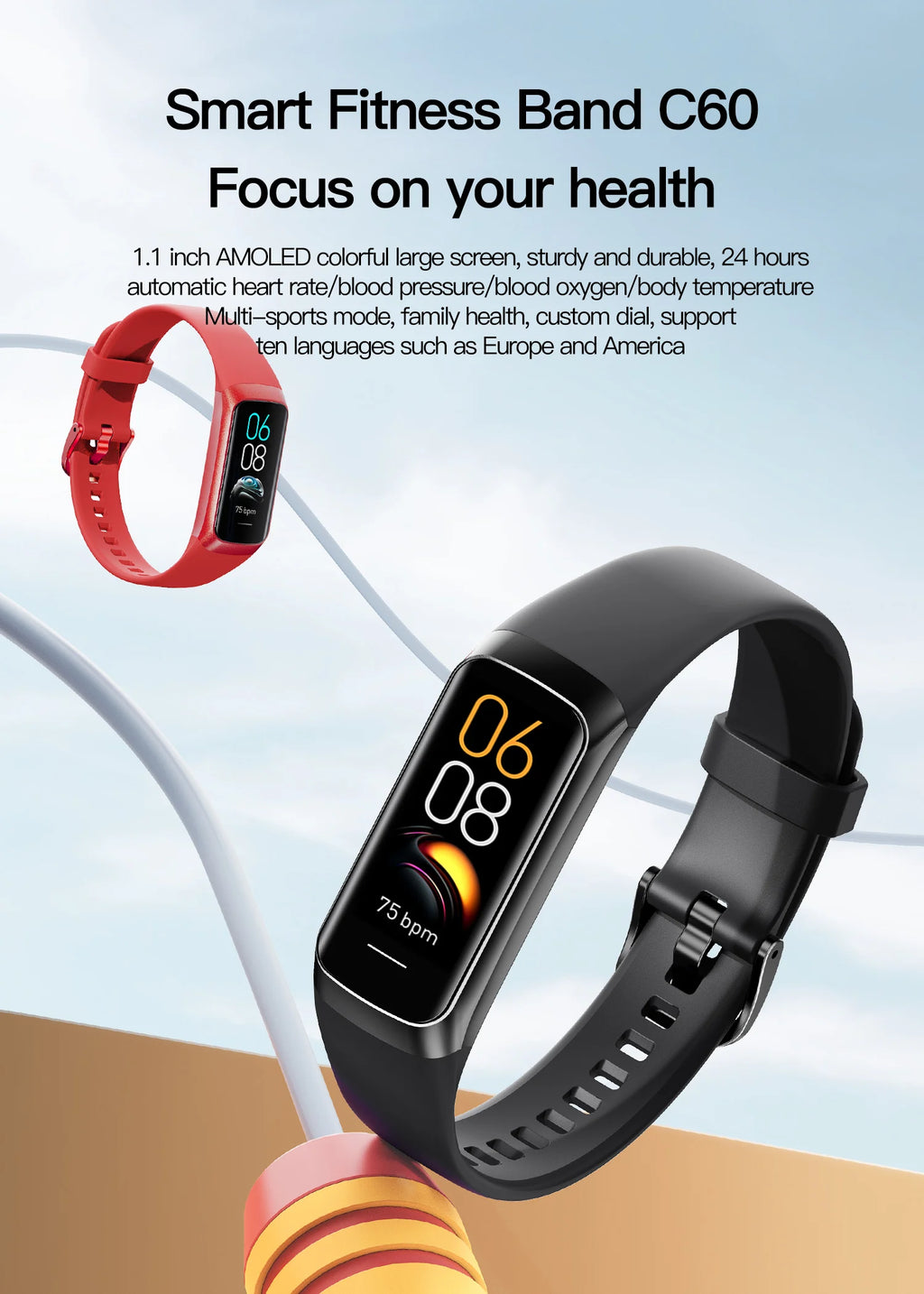 NexWatch C60 AMOLED - Montre Connectée Température Corporelle & Sport 3ATM