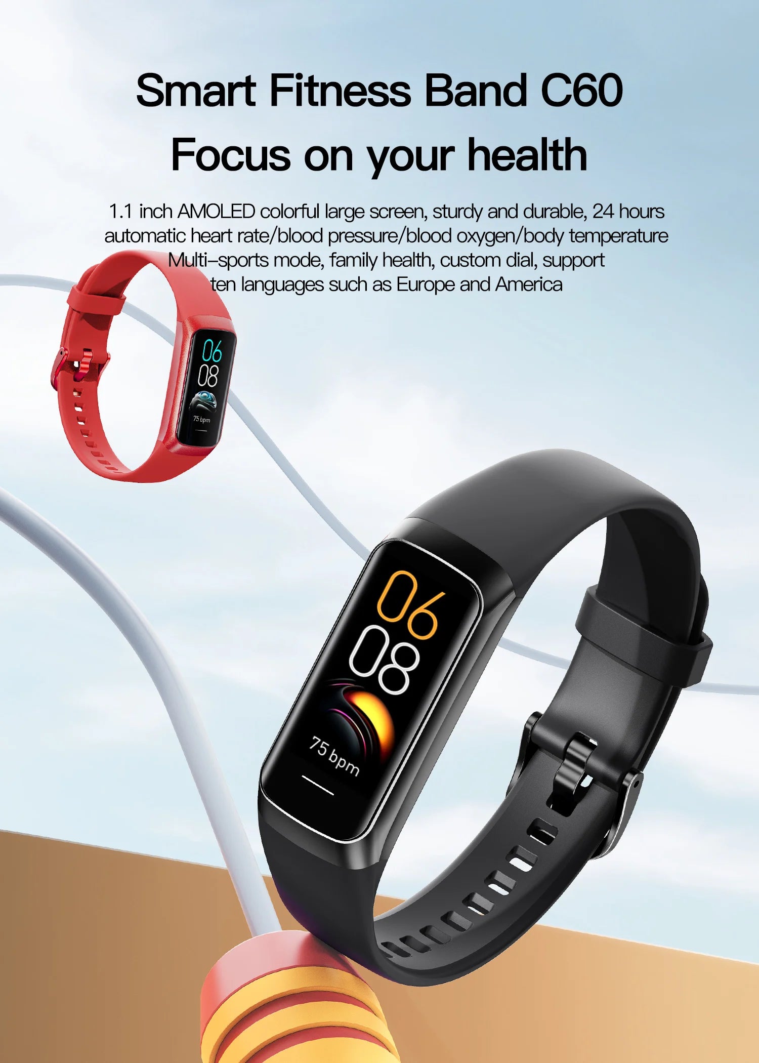 NexWatch C60 AMOLED - Montre Connectée Température Corporelle & Sport 3ATM