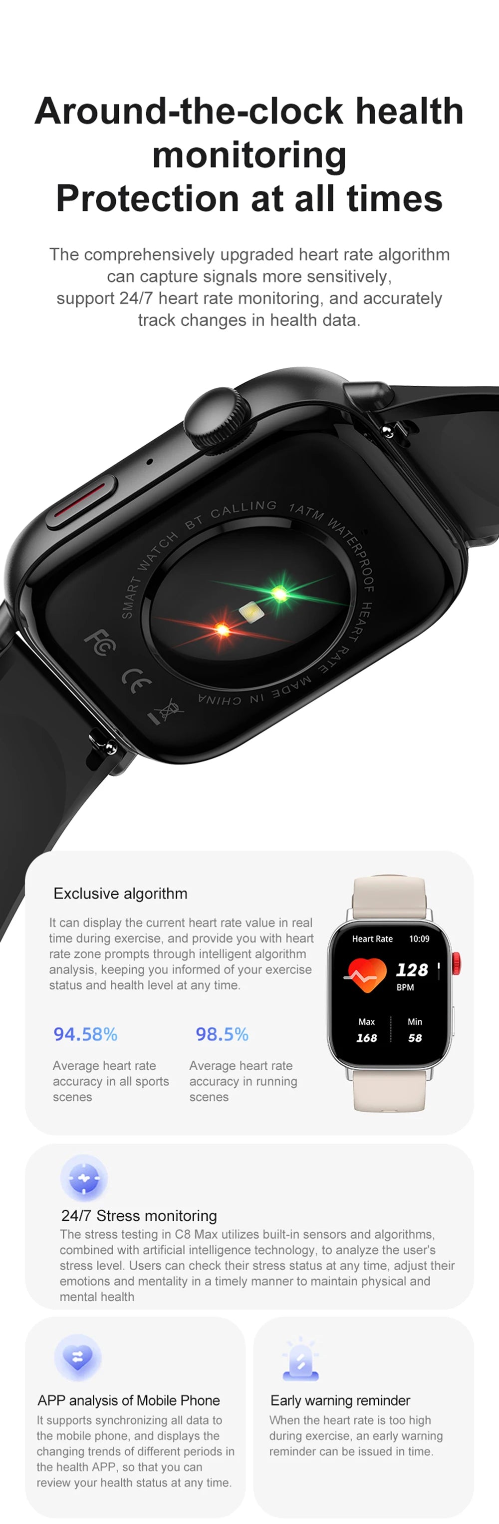 NexWatch C8 Max - Montre Connectée 1,93" HD Appels Bluetooth & Suivi Santé